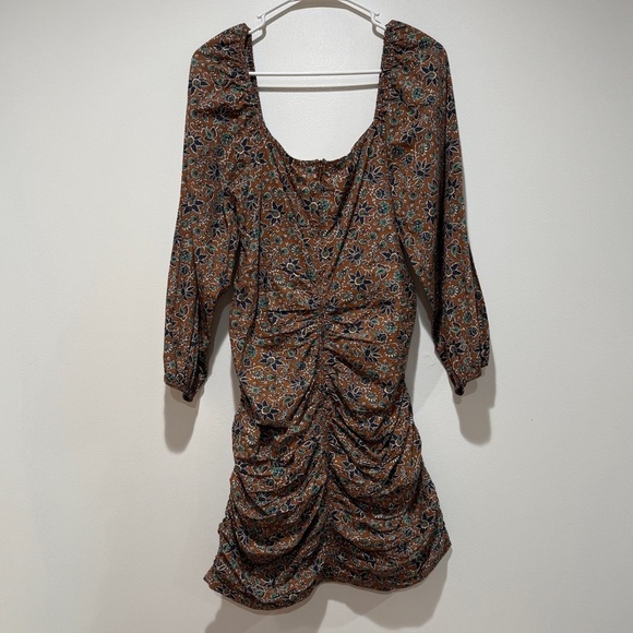 New Veronica Beard Nadi Puff Sleeve Minidress Sz 14 Floral Cinnamon Multi Ruche - Picture 10 of 13